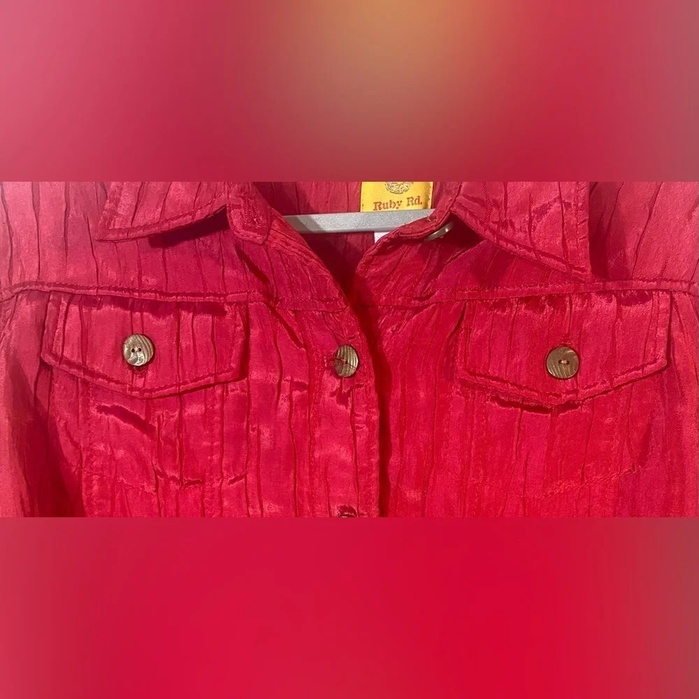 Ruby Rd Jacket Size 10 Red Textured Chest Pockets - Picture 3 of 8